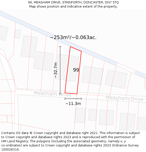 99, MEASHAM DRIVE, STAINFORTH, DONCASTER, DN7 5TQ: Plot and title map