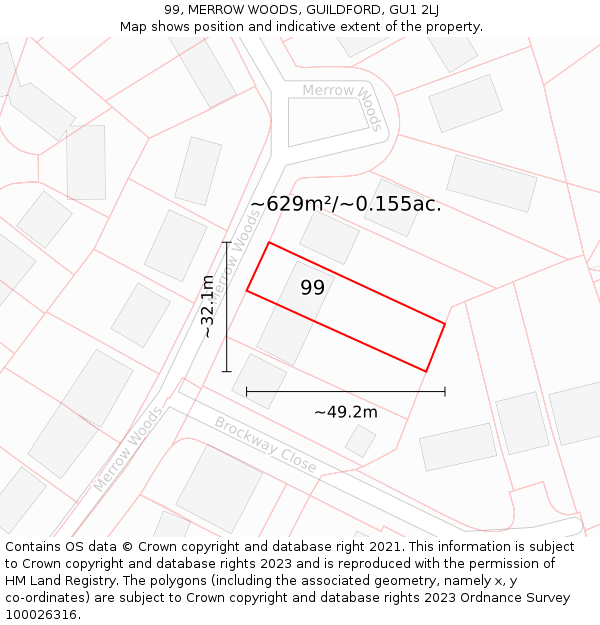 99, MERROW WOODS, GUILDFORD, GU1 2LJ: Plot and title map