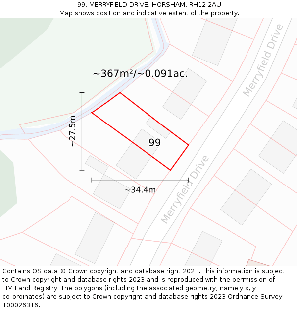 99, MERRYFIELD DRIVE, HORSHAM, RH12 2AU: Plot and title map