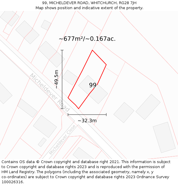 99, MICHELDEVER ROAD, WHITCHURCH, RG28 7JH: Plot and title map