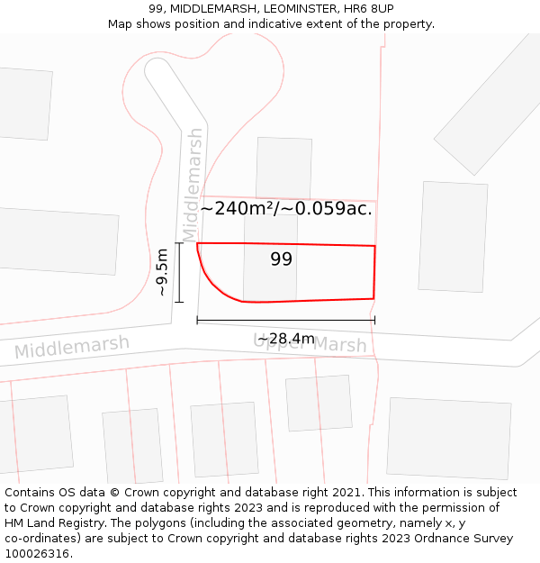 99, MIDDLEMARSH, LEOMINSTER, HR6 8UP: Plot and title map