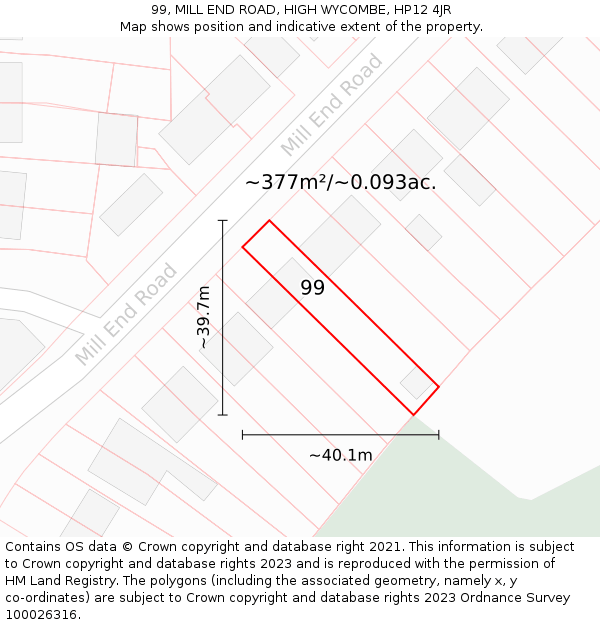 99, MILL END ROAD, HIGH WYCOMBE, HP12 4JR: Plot and title map