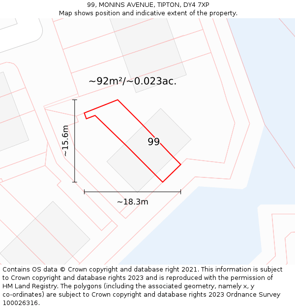 99, MONINS AVENUE, TIPTON, DY4 7XP: Plot and title map
