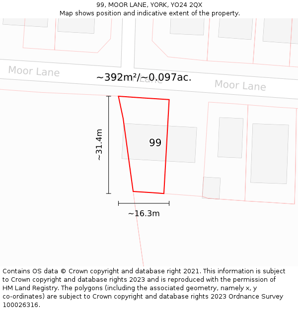99, MOOR LANE, YORK, YO24 2QX: Plot and title map