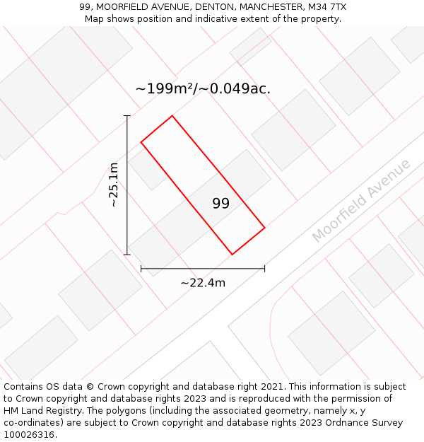 99, MOORFIELD AVENUE, DENTON, MANCHESTER, M34 7TX: Plot and title map