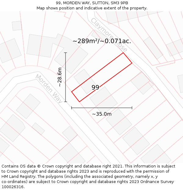 99, MORDEN WAY, SUTTON, SM3 9PB: Plot and title map