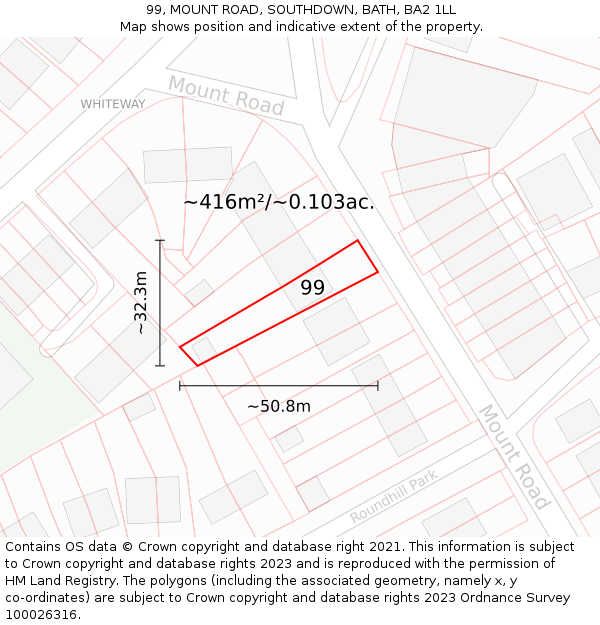 99, MOUNT ROAD, SOUTHDOWN, BATH, BA2 1LL: Plot and title map