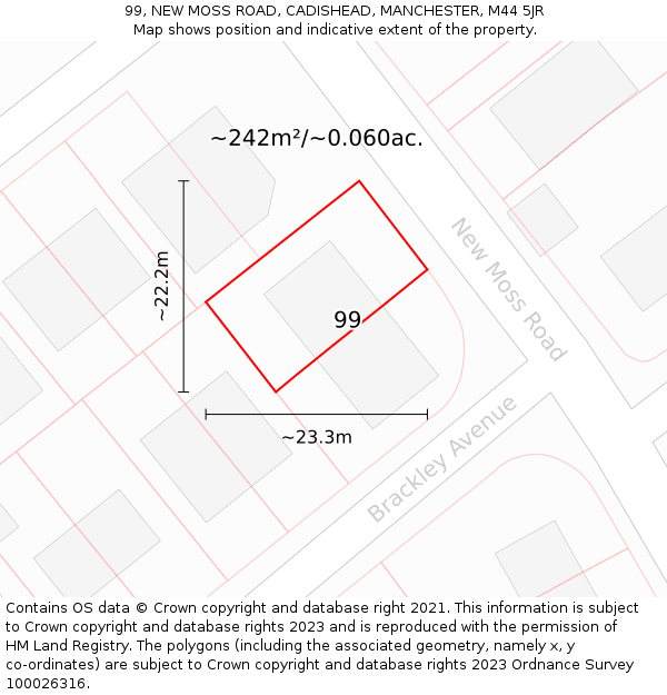 99, NEW MOSS ROAD, CADISHEAD, MANCHESTER, M44 5JR: Plot and title map