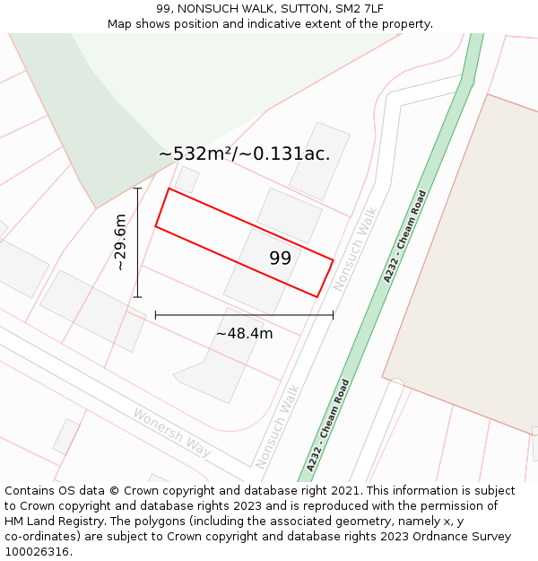 99, NONSUCH WALK, SUTTON, SM2 7LF: Plot and title map