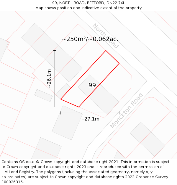 99, NORTH ROAD, RETFORD, DN22 7XL: Plot and title map