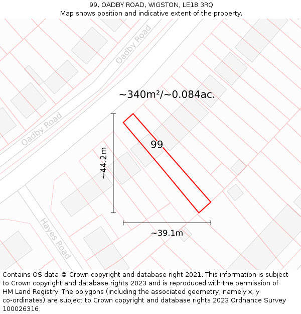 99, OADBY ROAD, WIGSTON, LE18 3RQ: Plot and title map