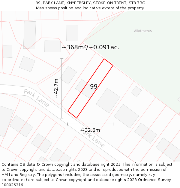 99, PARK LANE, KNYPERSLEY, STOKE-ON-TRENT, ST8 7BG: Plot and title map