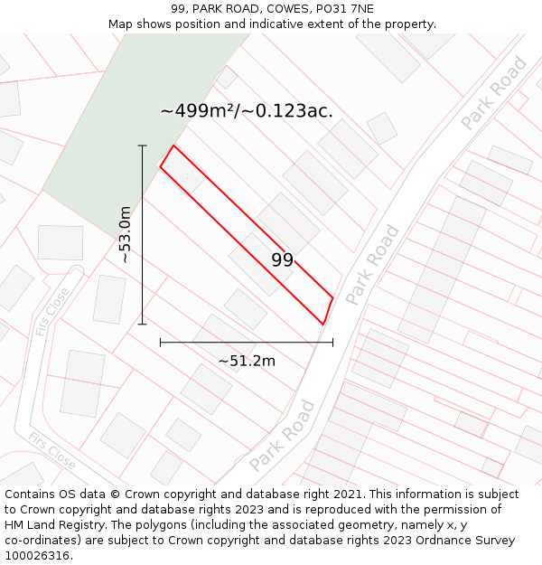 99, PARK ROAD, COWES, PO31 7NE: Plot and title map