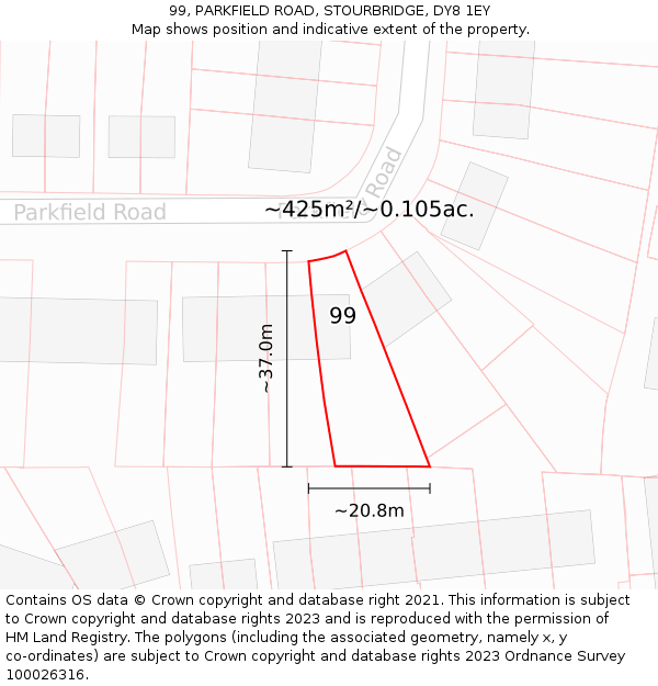 99, PARKFIELD ROAD, STOURBRIDGE, DY8 1EY: Plot and title map