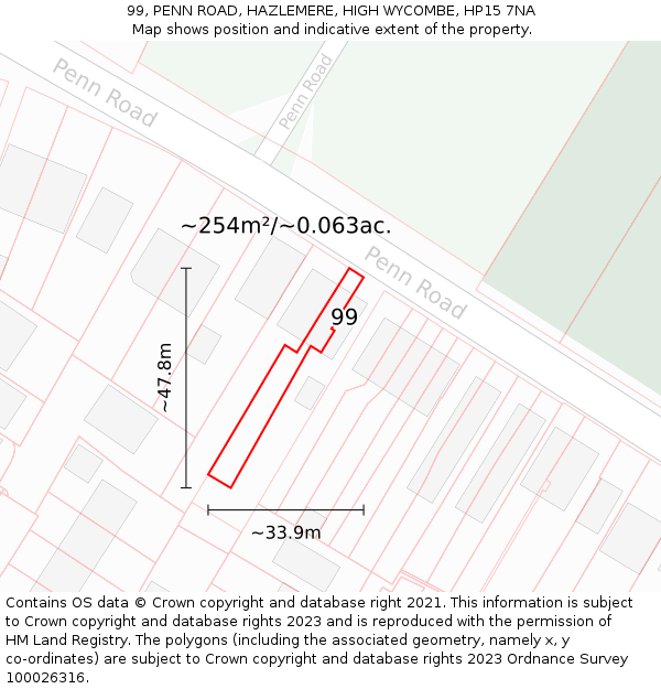 99, PENN ROAD, HAZLEMERE, HIGH WYCOMBE, HP15 7NA: Plot and title map