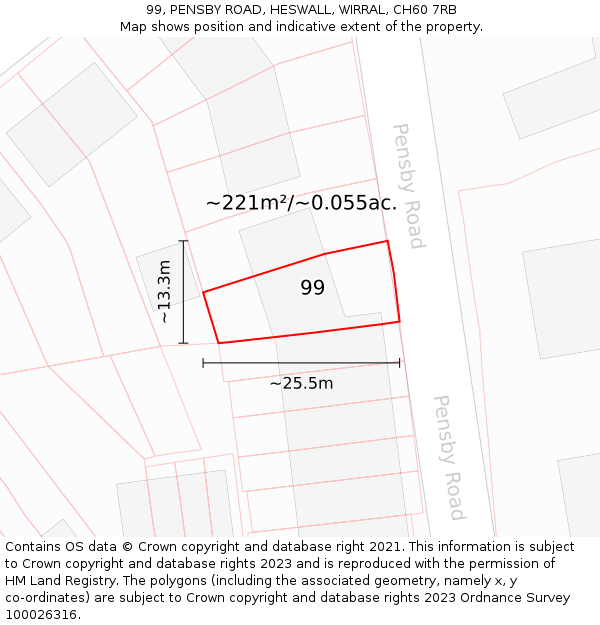 99, PENSBY ROAD, HESWALL, WIRRAL, CH60 7RB: Plot and title map