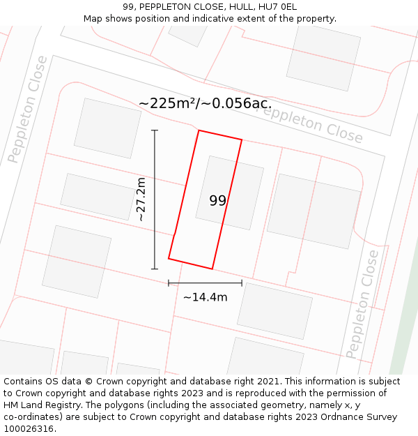 99, PEPPLETON CLOSE, HULL, HU7 0EL: Plot and title map