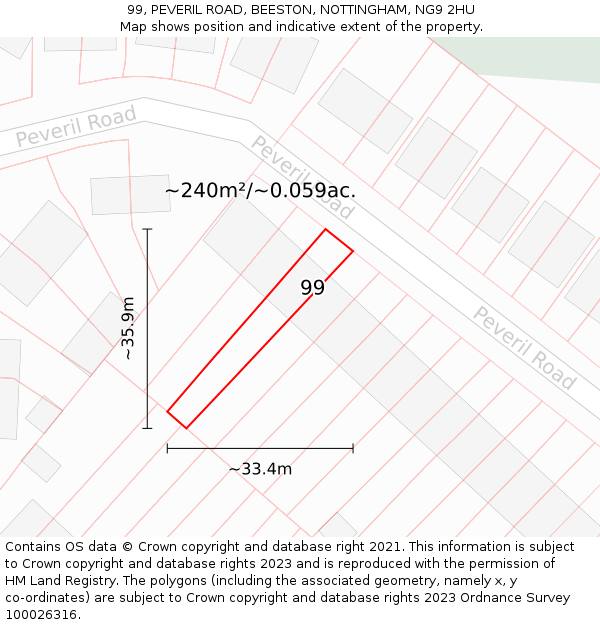 99, PEVERIL ROAD, BEESTON, NOTTINGHAM, NG9 2HU: Plot and title map