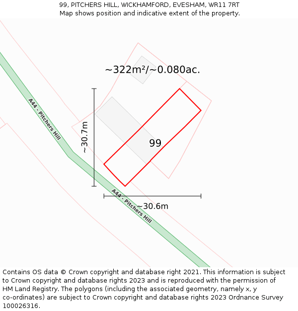 99, PITCHERS HILL, WICKHAMFORD, EVESHAM, WR11 7RT: Plot and title map