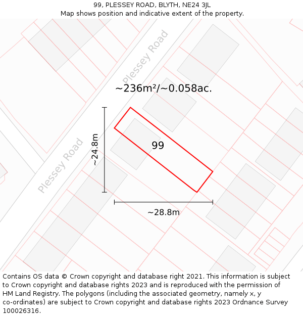 99, PLESSEY ROAD, BLYTH, NE24 3JL: Plot and title map