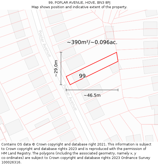 99, POPLAR AVENUE, HOVE, BN3 8PJ: Plot and title map