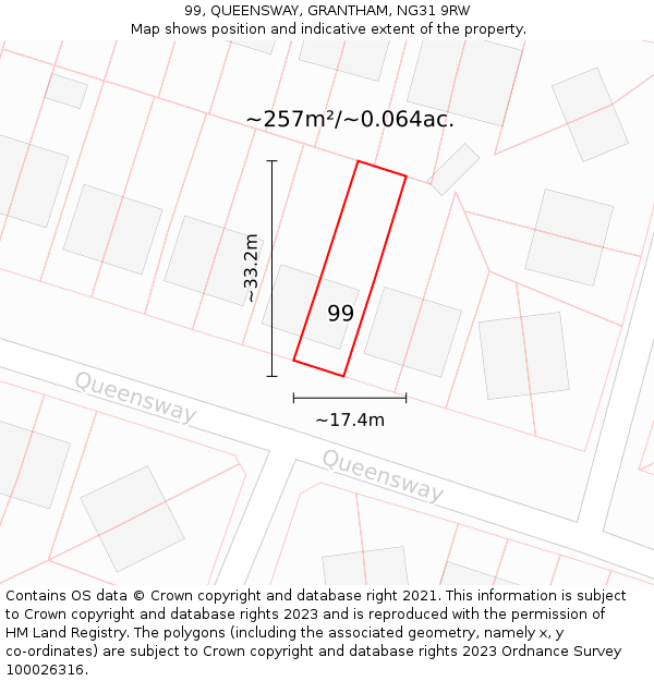 99, QUEENSWAY, GRANTHAM, NG31 9RW: Plot and title map