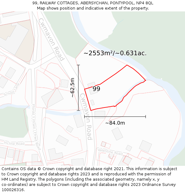 99, RAILWAY COTTAGES, ABERSYCHAN, PONTYPOOL, NP4 8QL: Plot and title map