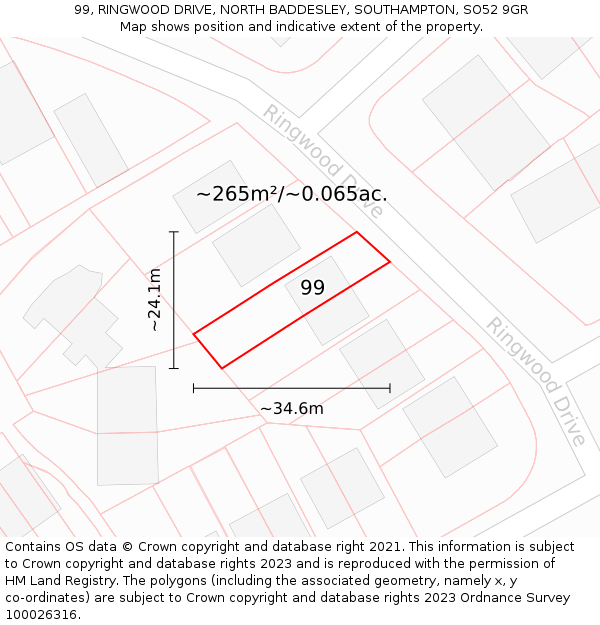 99, RINGWOOD DRIVE, NORTH BADDESLEY, SOUTHAMPTON, SO52 9GR: Plot and title map