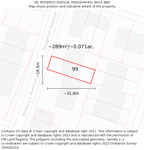 99, RODERICK AVENUE, PEACEHAVEN, BN10 8BN: Plot and title map