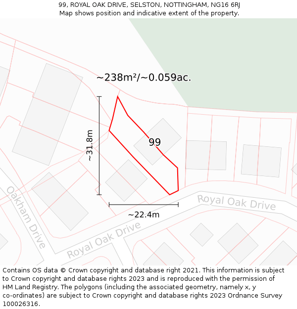 99, ROYAL OAK DRIVE, SELSTON, NOTTINGHAM, NG16 6RJ: Plot and title map