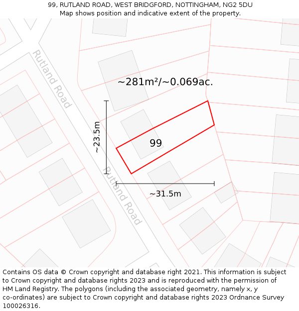 99, RUTLAND ROAD, WEST BRIDGFORD, NOTTINGHAM, NG2 5DU: Plot and title map