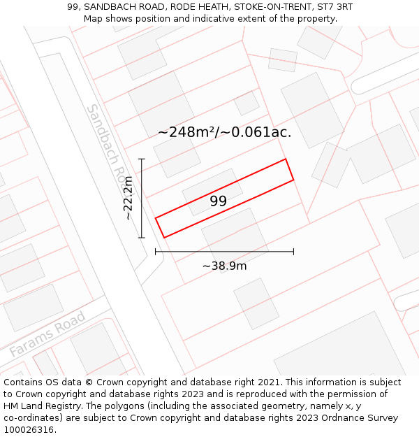 99, SANDBACH ROAD, RODE HEATH, STOKE-ON-TRENT, ST7 3RT: Plot and title map