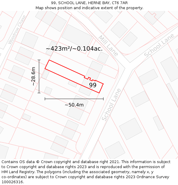 99, SCHOOL LANE, HERNE BAY, CT6 7AR: Plot and title map