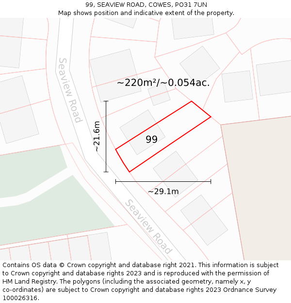 99, SEAVIEW ROAD, COWES, PO31 7UN: Plot and title map