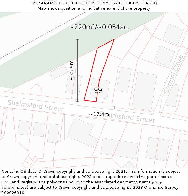 99, SHALMSFORD STREET, CHARTHAM, CANTERBURY, CT4 7RQ: Plot and title map