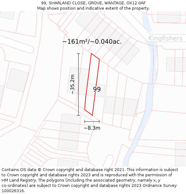 99, SHARLAND CLOSE, GROVE, WANTAGE, OX12 0AF: Plot and title map