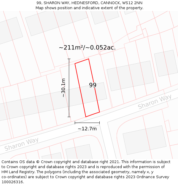 99, SHARON WAY, HEDNESFORD, CANNOCK, WS12 2NN: Plot and title map