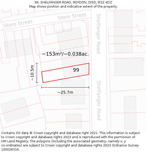 99, SHELFANGER ROAD, ROYDON, DISS, IP22 4DZ: Plot and title map