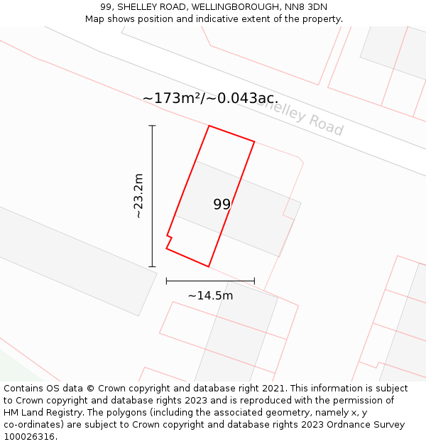 99, SHELLEY ROAD, WELLINGBOROUGH, NN8 3DN: Plot and title map