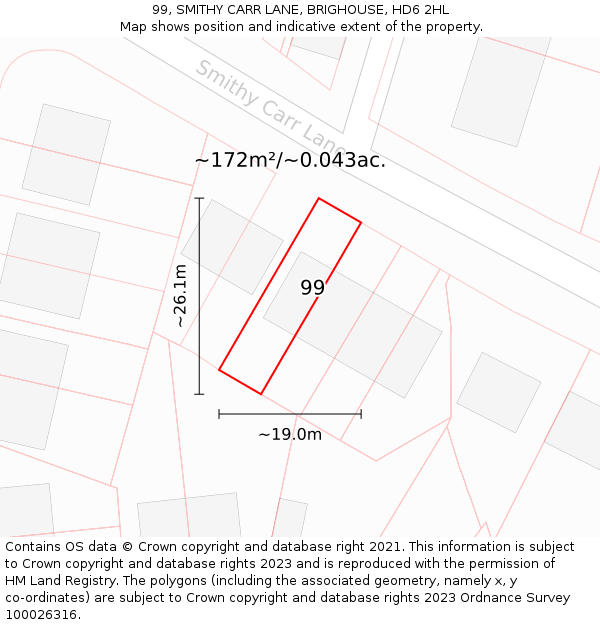 99, SMITHY CARR LANE, BRIGHOUSE, HD6 2HL: Plot and title map