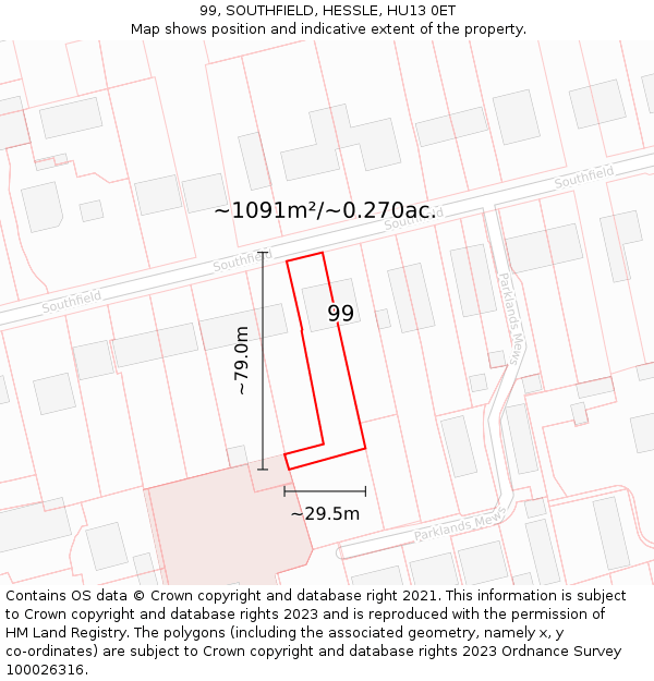 99, SOUTHFIELD, HESSLE, HU13 0ET: Plot and title map