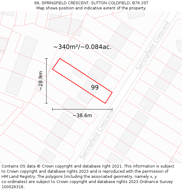 99, SPRINGFIELD CRESCENT, SUTTON COLDFIELD, B76 2ST: Plot and title map