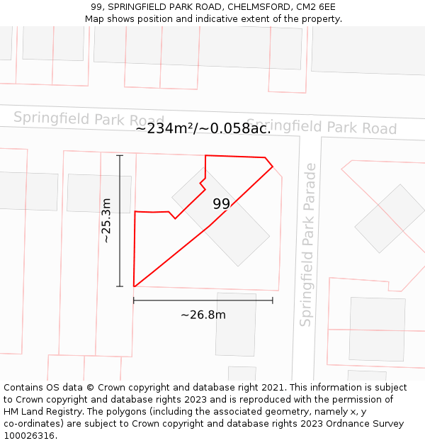 99, SPRINGFIELD PARK ROAD, CHELMSFORD, CM2 6EE: Plot and title map