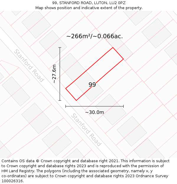 99, STANFORD ROAD, LUTON, LU2 0PZ: Plot and title map