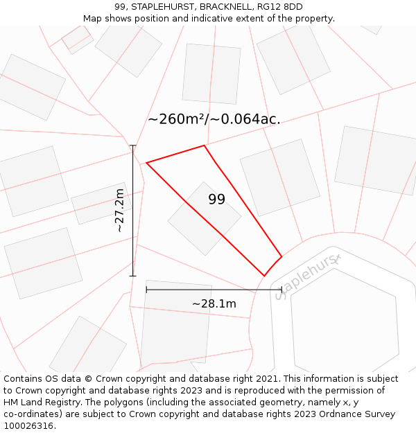 99, STAPLEHURST, BRACKNELL, RG12 8DD: Plot and title map