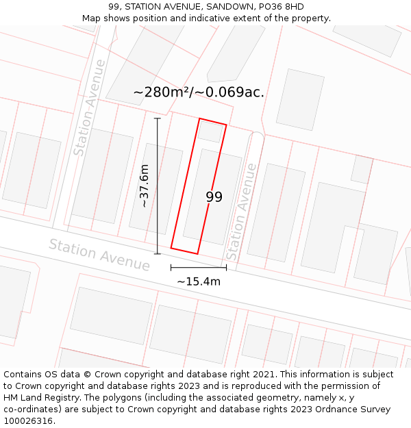 99, STATION AVENUE, SANDOWN, PO36 8HD: Plot and title map