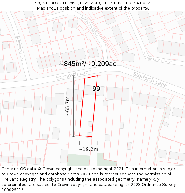 99, STORFORTH LANE, HASLAND, CHESTERFIELD, S41 0PZ: Plot and title map