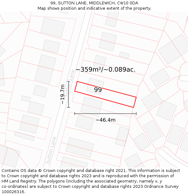 99, SUTTON LANE, MIDDLEWICH, CW10 0DA: Plot and title map