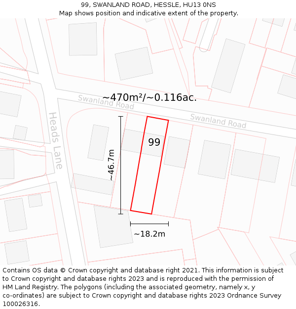 99, SWANLAND ROAD, HESSLE, HU13 0NS: Plot and title map