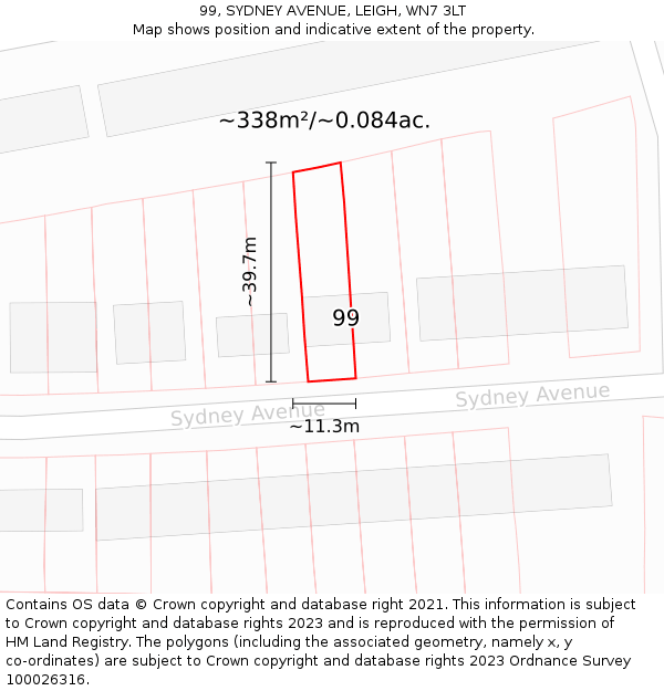 99, SYDNEY AVENUE, LEIGH, WN7 3LT: Plot and title map